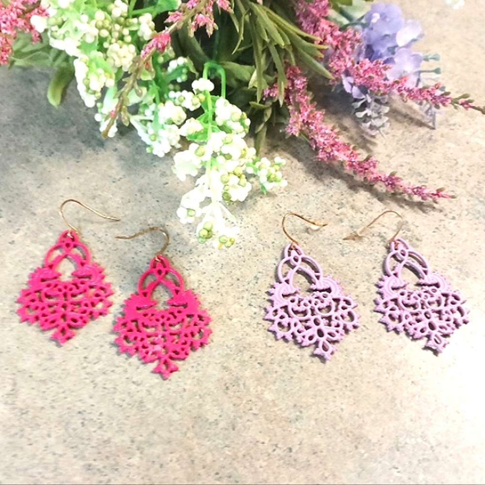 💕💜Pink/Purple & Hot Pink Lace Earrings💜💕
